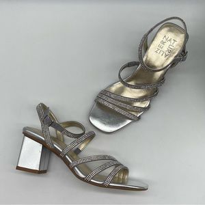 Naturalizer Niko 2 Ankle Strap formal Sandals in silver rhinestone size 6.5M NEW